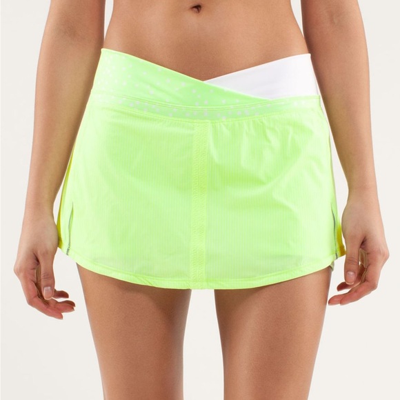 Lululemon Pace Skirt Skort Wagon Stripe Faded Zap Green Yellow Tennis Pickleball - Picture 1 of 11